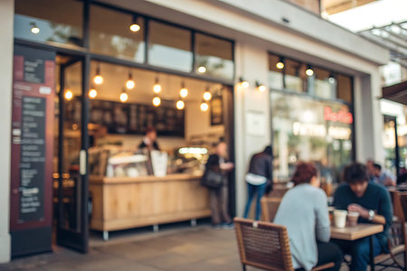 Coffee shop blur background with bokeh image. vintage tone