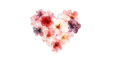 Watercolor sakura flowers in the shape of a heart isolated on white background.の写真素材