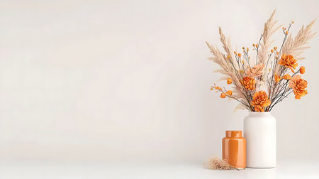 Orange vase with dried flowers on white background. 3d renderingの写真素材