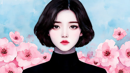 Portrait of a beautiful asian girl with cherry blossom background.