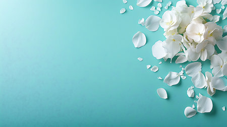 White petals on a turquoise backgroundの写真素材
