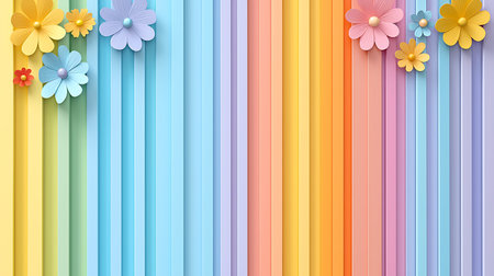 Colorful paper flowers on striped background. Vector illustration for your design