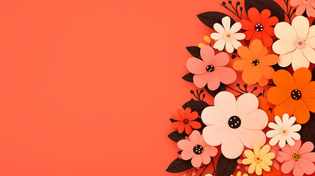 Flower frame with space for text on orange background. Vector illustration.