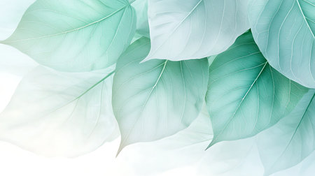 green leaves on white background with copy space for text or image.の写真素材