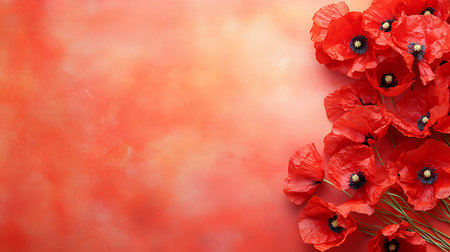 Red poppies on a red background with space for text.