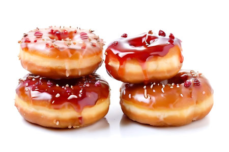 Donuts with jam isolated on white background, clipping path included.の写真素材