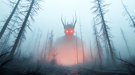 Fantasy scene with a devil in the woods, 3d renderの写真素材