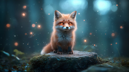 Red fox in the forest at night.の写真素材