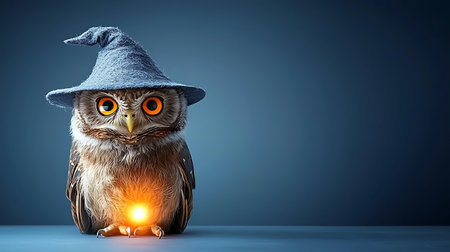 Owl in hat with light bulb. Mixed media. Mixed mediaの写真素材