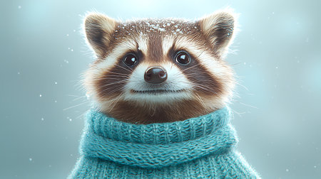 Portrait of a red panda in a knitted scarf.の写真素材