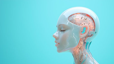 3d rendering of a female head with a brain and a keyholeの写真素材