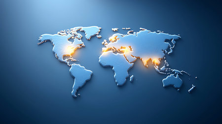 Map of the world on a blue background. 3d rendering.