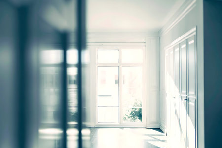 White empty corridor in a modern apartment. Shallow depth of fieldの写真素材