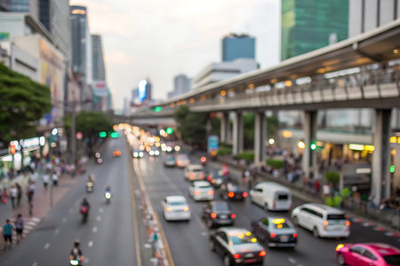 blurred of car on road at bangkok city, Thailand.の写真素材