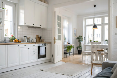 Interior of a modern kitchen in scandinavian style.の写真素材