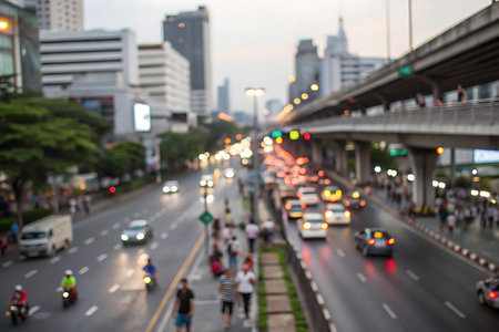 Blurred of traffic in city at sunset, Bangkok, Thailand.の写真素材