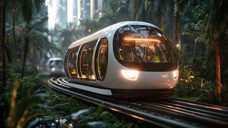 Modern high-speed train in the jungle. 3d rendering.