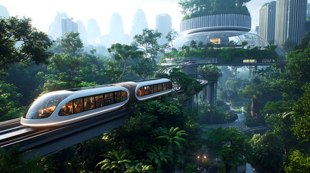 Modern high speed train in the city at night. 3D rendering
