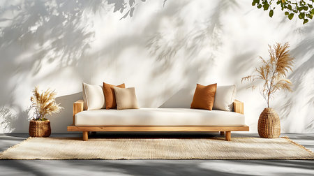 3d rendering of a modern living room with a sofa and plantの写真素材
