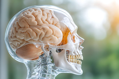 Human brain anatomy with selective focus and blur background, medical concept.の写真素材