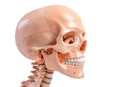 Human skeleton model isolated on white background with clipping path. Front view.