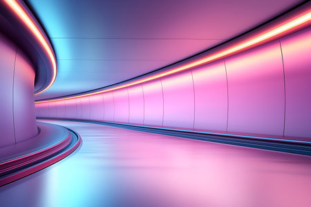 Futuristic tunnel with glowing lights. 3d render illustration.の写真素材