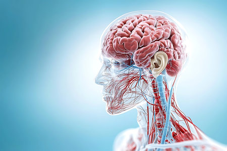 Human brain and circulatory system, 3D illustration, medical concept