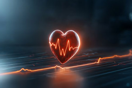 Heart with electrocardiogram on a dark background. 3d renderingの写真素材