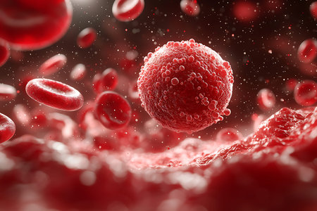 3d render of red blood cells in high detail with blurred background