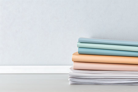 Stack of colorful books on white background with copy space. Education concept.の写真素材