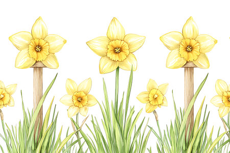 Seamless pattern with daffodils. Watercolor illustrationの写真素材