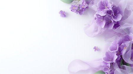 Purple flowers on white background with copy space for your text.の写真素材