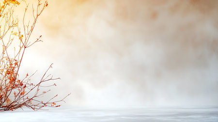 Foggy autumn landscape with trees and fog. 3d renderの写真素材