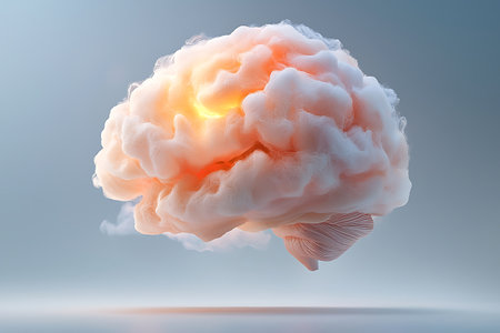 Human brain on a blue background. 3d rendering, 3d illustration.の写真素材