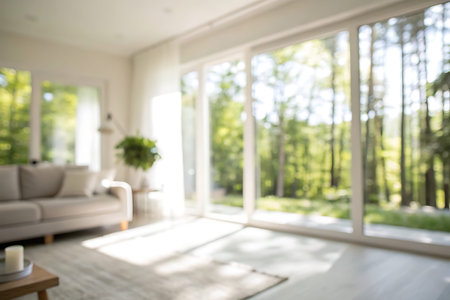 Blurred background of living room in modern house, interior design concept
