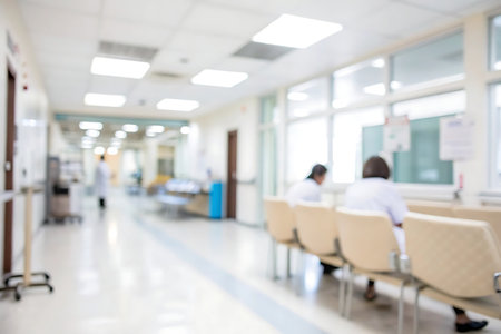 Blurred image of patient waiting for doctor in hospital for background usage.の写真素材