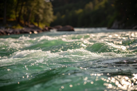 background of the mountain river with fast water and splashes of water