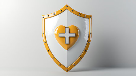 3d rendering of a shield with a cross in the shape of a heartの写真素材