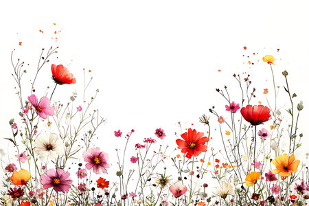 A stunning display of vibrant flowers and delicate branches against a clean white background, perfect for inspiring nature-themed designs and bright moods.の写真素材