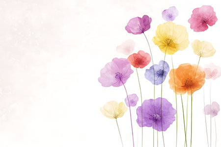 A stunning array of colorful poppies sways gently against a soft, gradient background, infusing joy and charm into any creative project or design.の写真素材