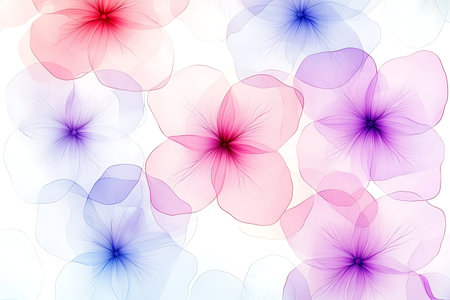 A serene and beautiful floral background featuring soft pastel hues and delicate flower petals, perfect for decorative and artistic purposes.の写真素材