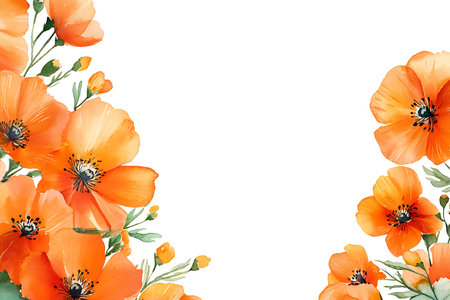 Vibrant arrangement of bright orange poppy flowers on a white background, perfect for adding elegance and beauty to any floral-themed project or artwork.の写真素材