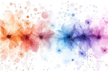 Explore this vibrant floral abstract background featuring soft colors and delicate shapes, perfect for enhancing design projects with a touch of elegance and beauty.の写真素材