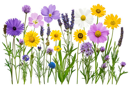 This vibrant collection of wildflowers showcases a variety of colors and types, perfect for enhancing any project with a touch of natural beauty.の写真素材