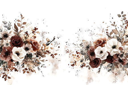 This stunning floral arrangement features soft watercolor roses and anemones, perfect for various decorative uses, evoking elegance and charm in any setting.の写真素材
