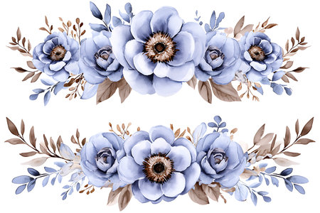 Beautiful blue floral arrangement featuring anemone flowers and greenery, perfect for weddings, events, or decoration. Aesthetic design enhances any project.の写真素材