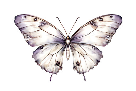 This exquisite illustration features an elegant white butterfly with delicate wings, beautifully accented in soft lavender tones. Perfect for art enthusiasts and nature lovers.の写真素材