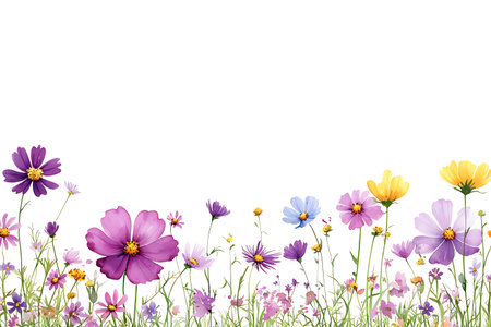 A stunning illustration of vibrant wildflowers showcasing various colors against a pristine white background. Ideal for creative design projects.の写真素材