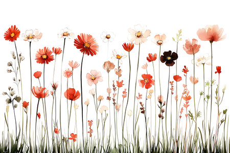 A stunning illustration of various colorful flowers against a white backdrop, showcasing blooms in vibrant hues. Ideal for nature-themed projects or decor.の写真素材