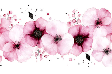 A beautiful watercolor illustration showcases delicate pink and white flowers arranged harmoniously. Perfect for any artistic or floral-themed project.の写真素材